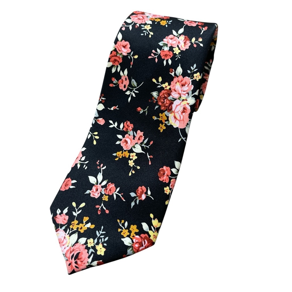 Perry Ellis Black Floral Tie Wedding Church